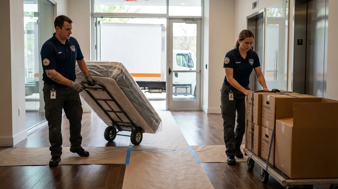 Professional apartment movers loading elevator in Appleton, WI